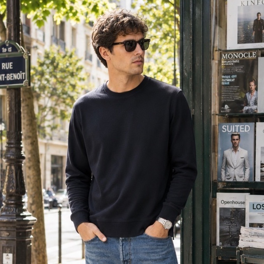 CUTS Split-Hem XXL Black Long Sleeve Crewneck Pullover Minimalist‎ Menswear